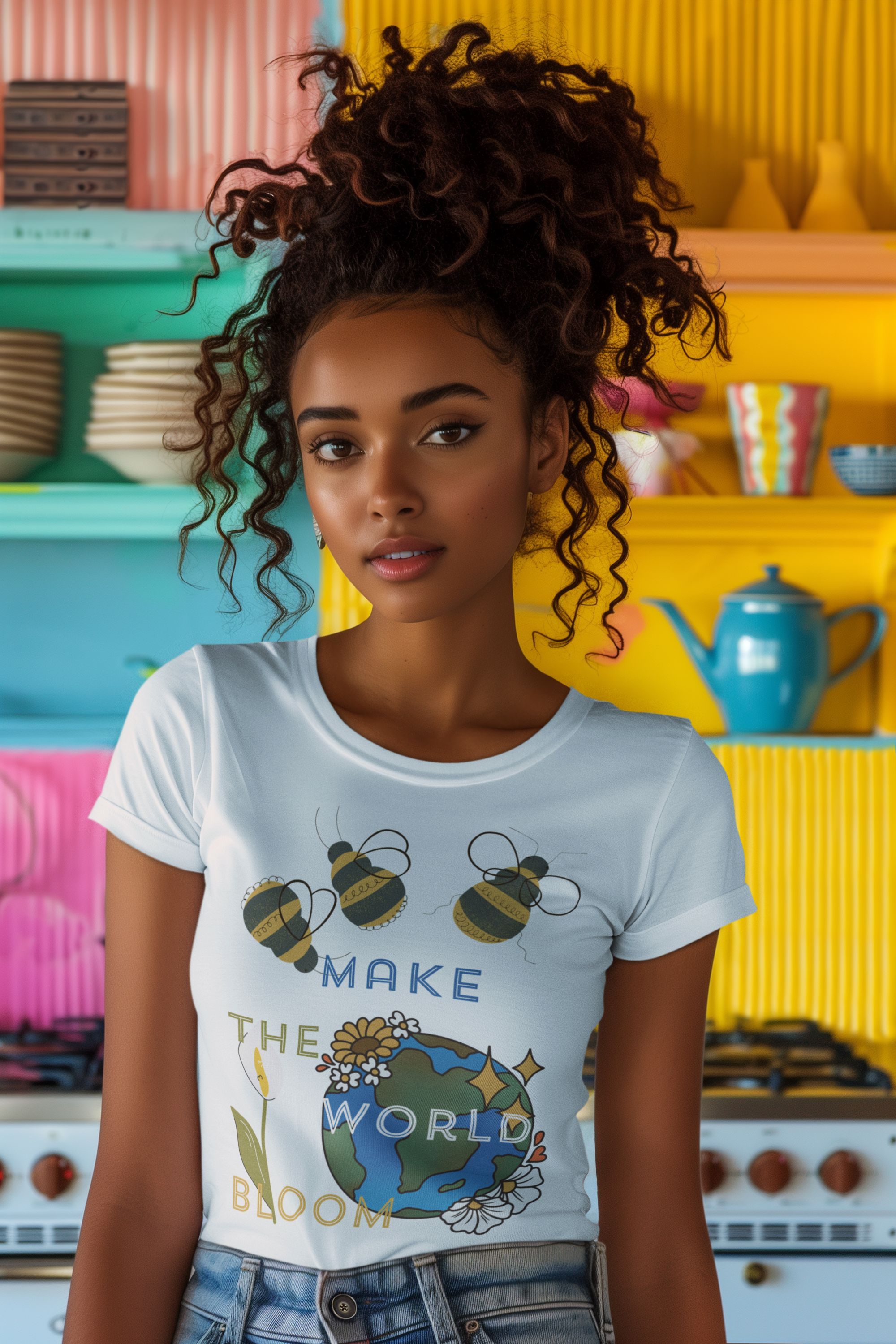 Bees Make the World Bloom - Premium T-Shirt