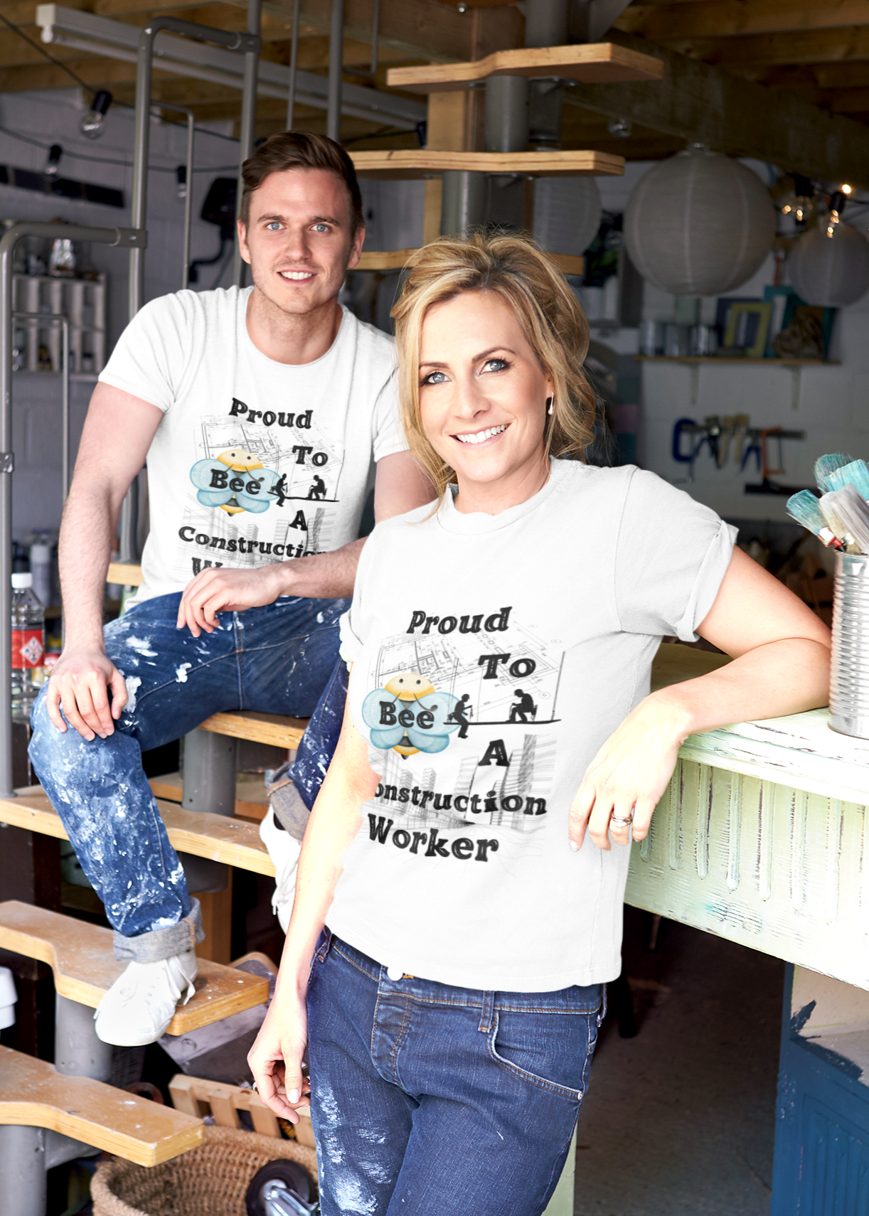 Proud to Bee a Construction Worker - Premium T-Shirt